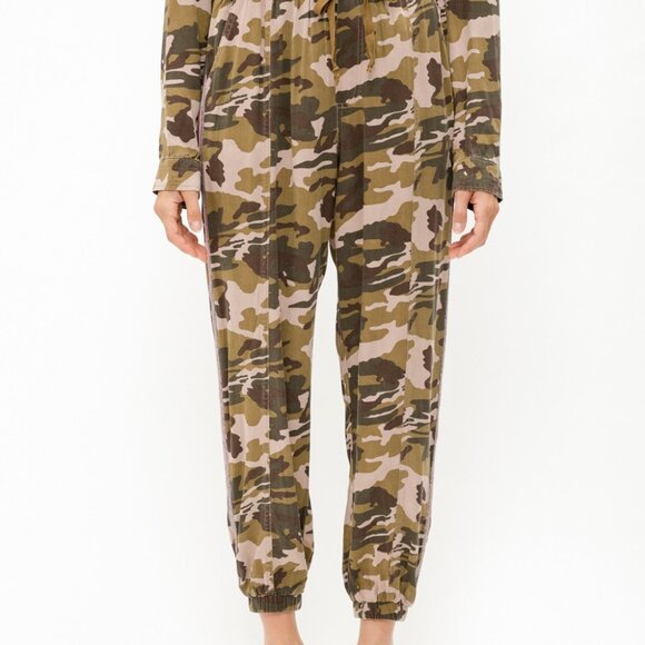 MYSTREE Camo Jogger Pants, Green Brown Drawstring Lounge Pants with Side Stripe - Picture 1 of 8